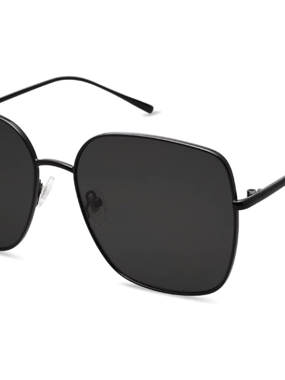 Women's Dark Black Grey Oversized Square Metal Frame Protection Sunglasses
